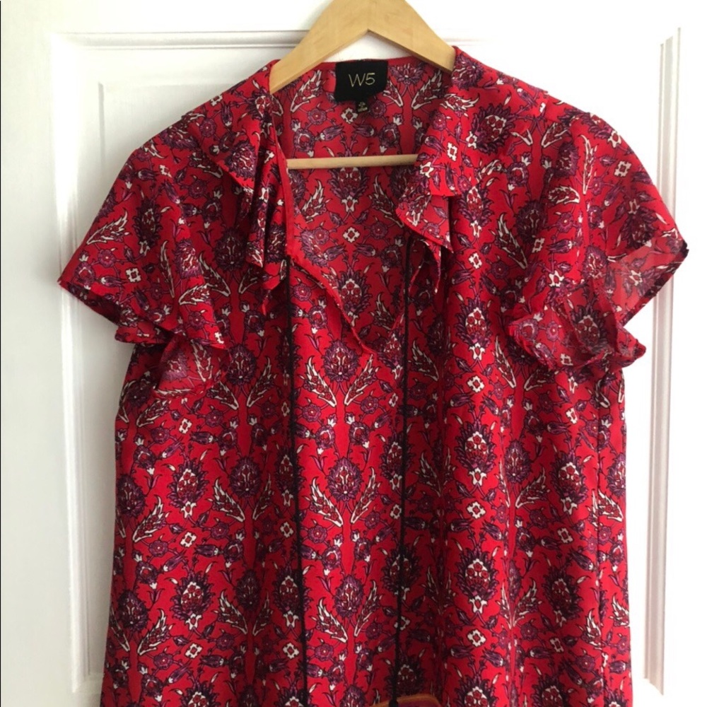 Paisley Raspberry and Eggplant Ruffle Blouse